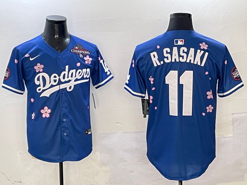 Men Los Angeles Dodgers #11 R.Sasaki Blue Sakura Edition 2025 Nike MLB Jersey style 7